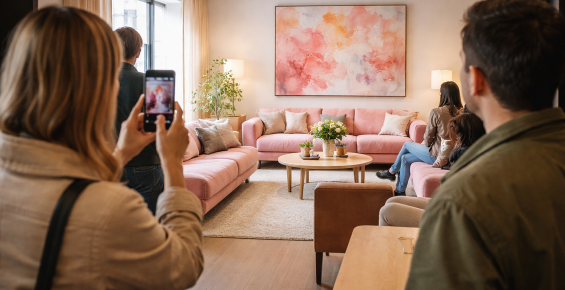 Αλλαγές στην οικογενειακή αίθουσα με ροζ καναπέδες και έργο τέχνης – Τι σχολιάζουν οι fans – Η οικογενειακή αίθουσα ανανεώθηκε με ροζ βελούδινους καναπέδες και αφηρημένο έργο τέ...